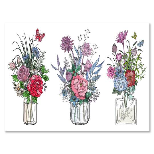 Designart - Bouquets of Wildflowers In Transparent Vases I